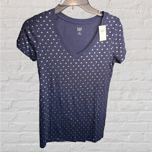 New Gap Navy Silver Stars Shirt Tee Womens XS NWT Blue Short Sleeve TShirt
